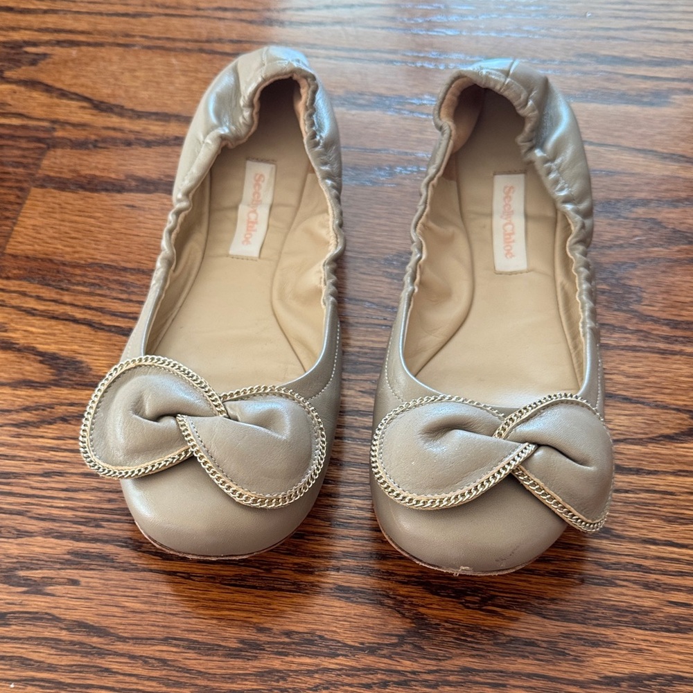 See By Chloe Taupe Flats with Chain Bow